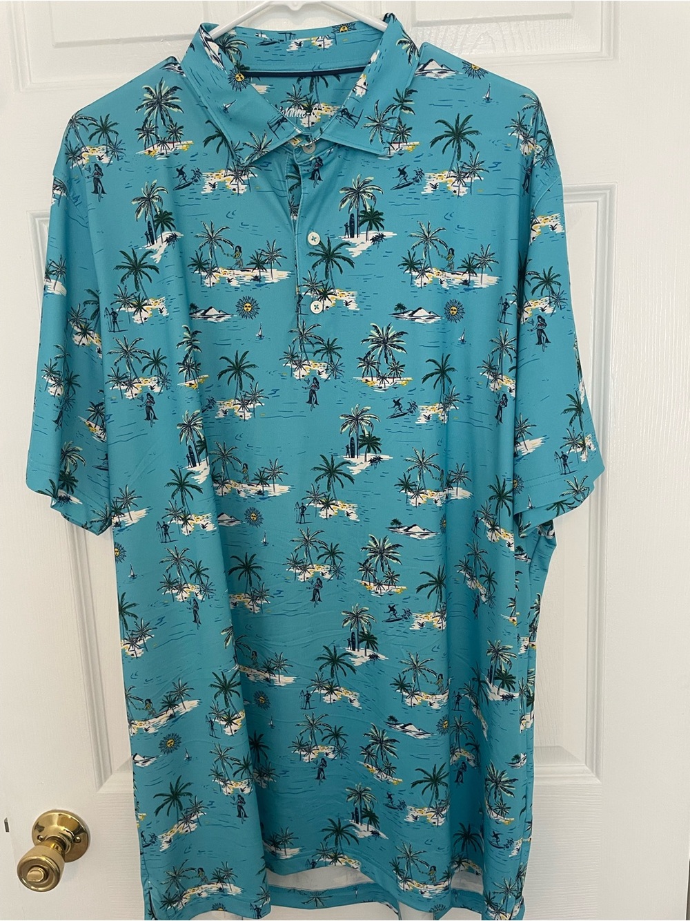 Turquoise Tropical Print Polo Shirt